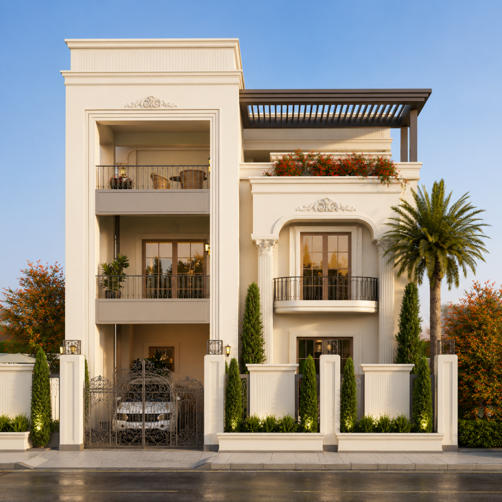 Contemporary house exterior design by AD Interio in Dehradun