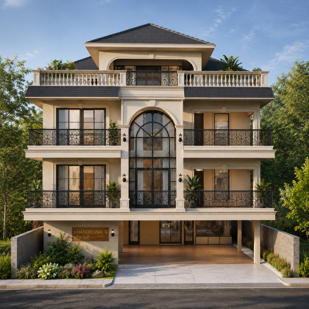 Luxury residence facade design by AD Interio in Dehradun