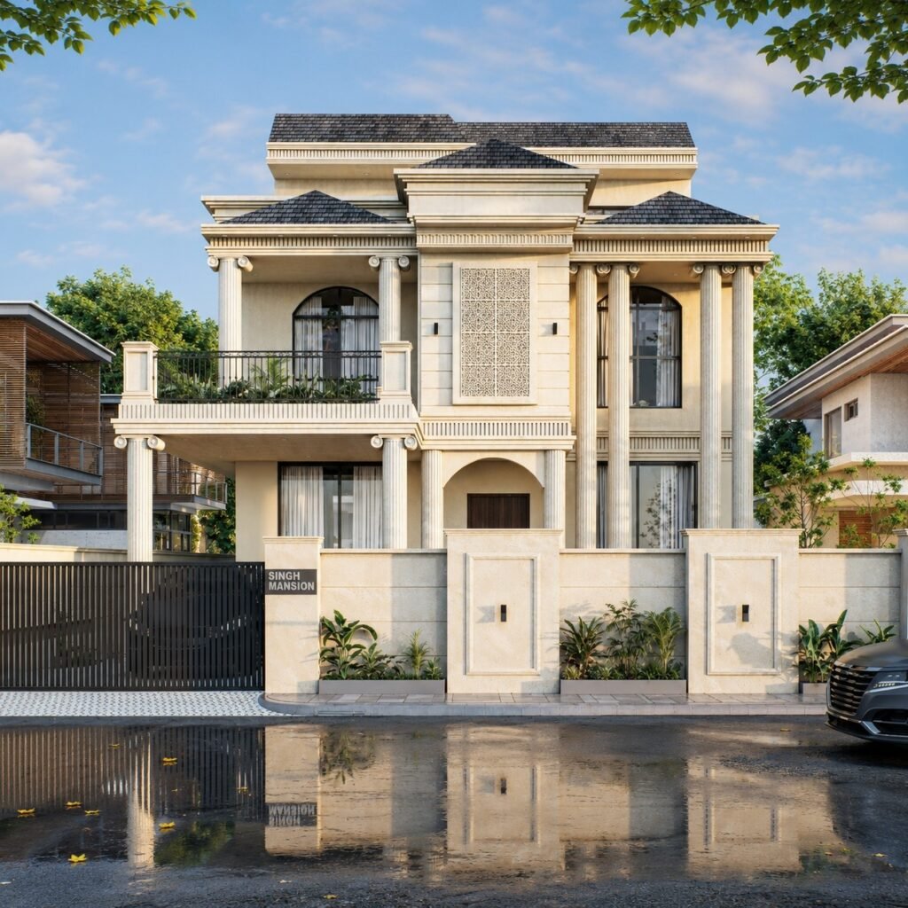 Luxury house exterior design by AD Interio in Dehradun